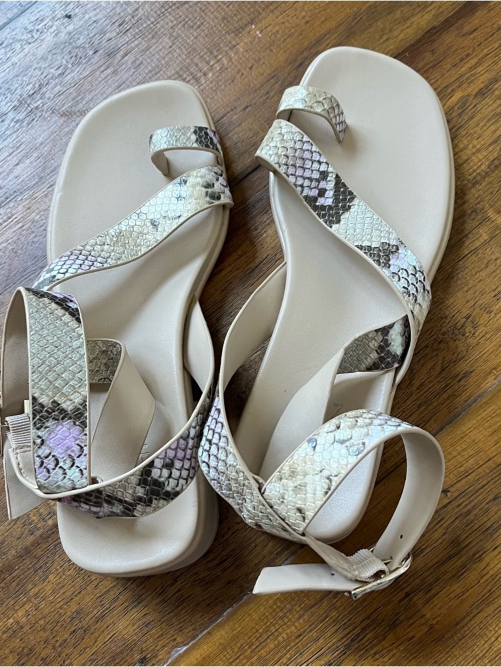 Naturalizer Beige Snake-Print Crisscross Sandals